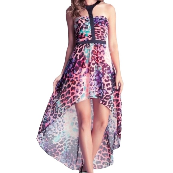 [NWT] Bebe | Hi Lo Printed Flowy Boho Festival Pink Animal Print Dress Size 0 - Picture 1 of 5